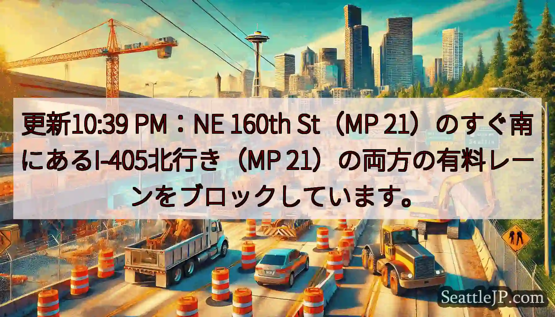 更新10:39 PM：NE 160th St（MP 21）のすぐ南にあるI-405北行き（MP