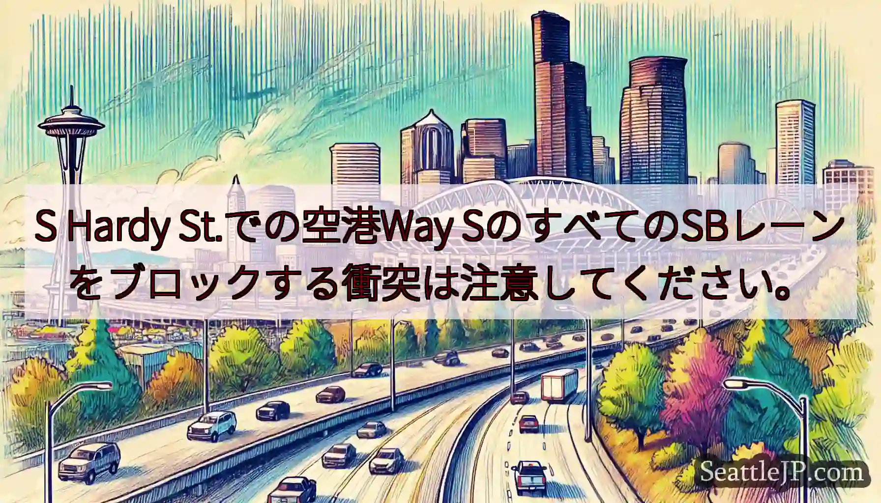 S Hardy St.での空港Way SのすべてのSBレーンをブロックする衝突は注意してください。