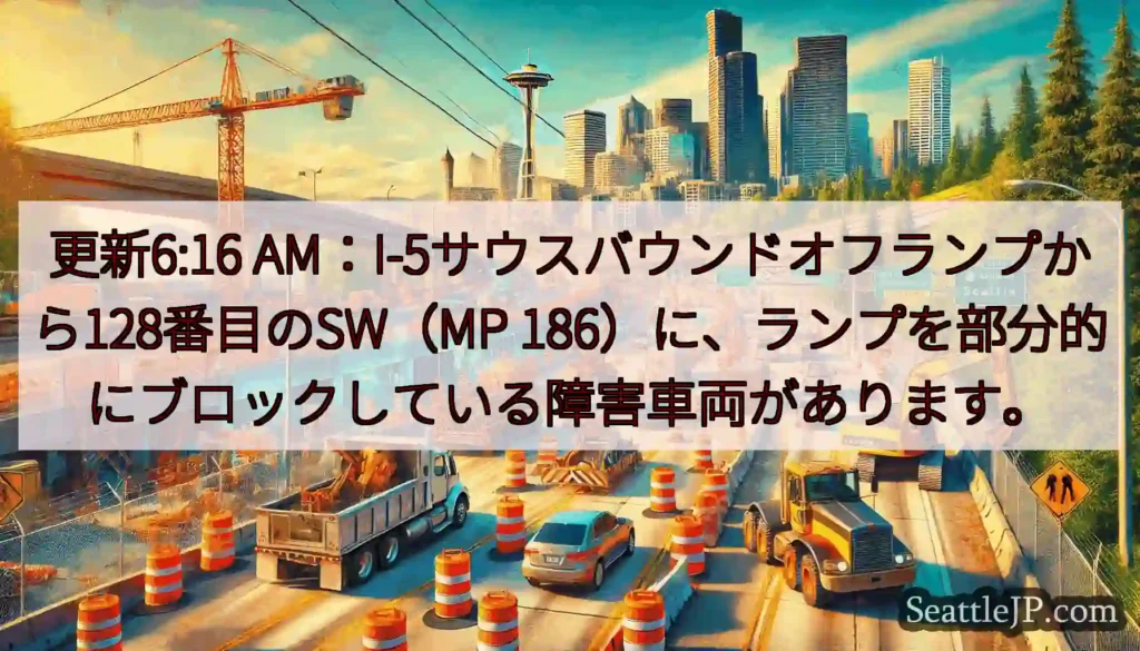 更新6:16 AM：I-5サウスバウンドオフランプから128番目のSW（MP