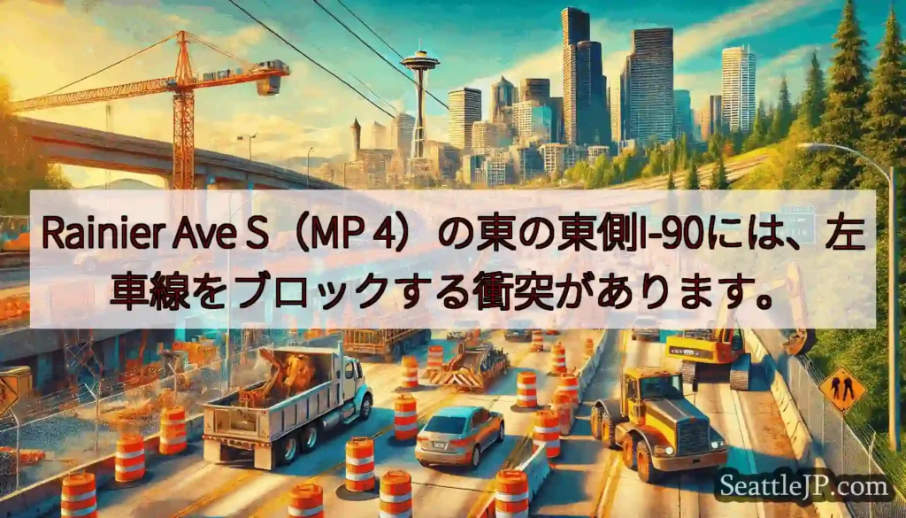 Rainier Ave S（MP 4）の東の東側I-90には、左車線をブロックする衝突があります。