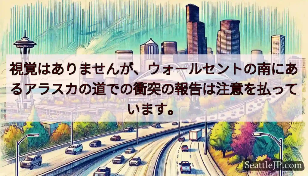 視覚はありませんが、ウォールセントの南にあるアラスカの道での衝突の報告は注意を払っています。