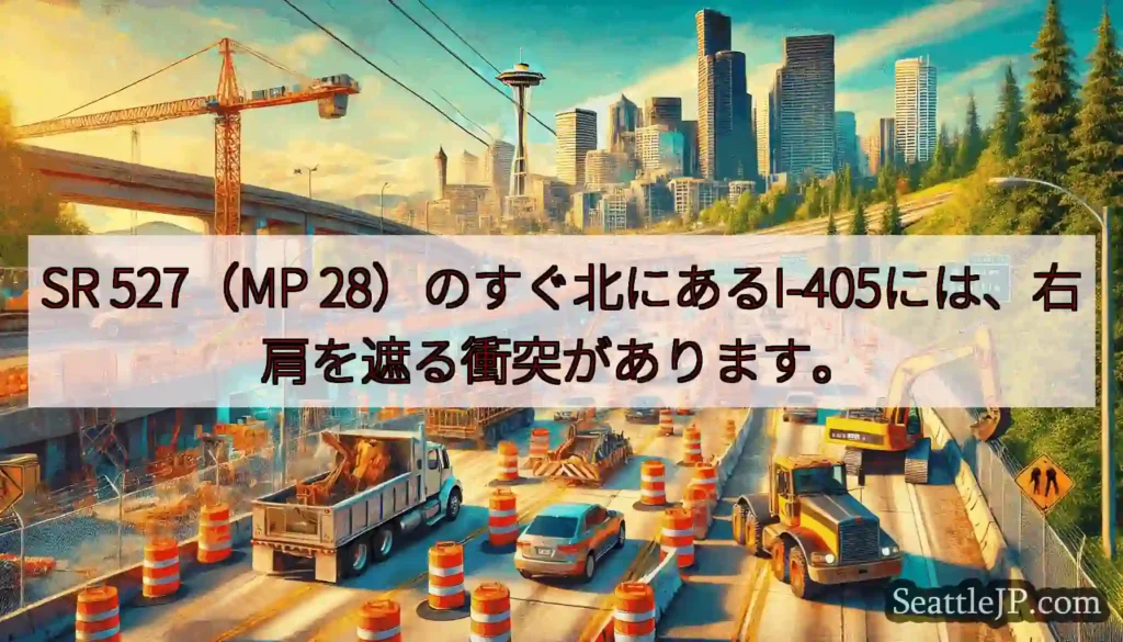 SR 527（MP 28）のすぐ北にあるI-405には、右肩を遮る衝突があります。