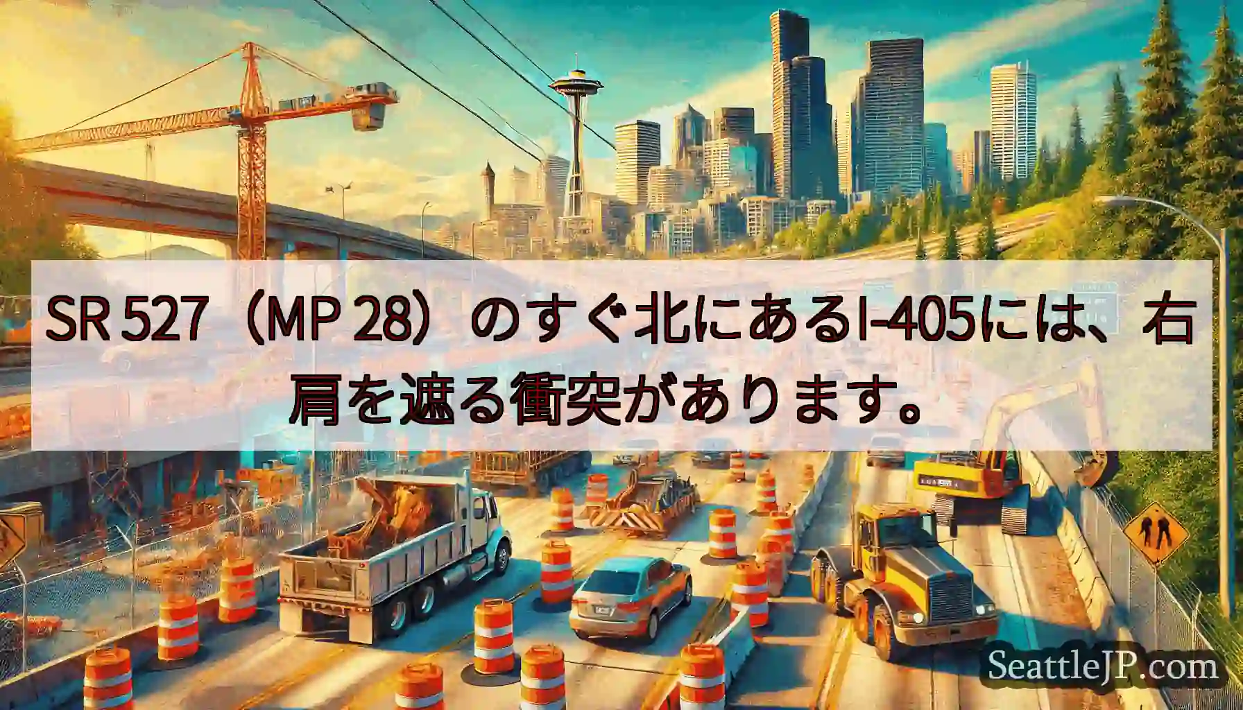 SR 527（MP 28）のすぐ北にあるI-405には、右肩を遮る衝突があります。