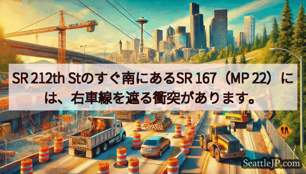 SR 212th Stのすぐ南にあるSR 167（MP 22）には、右車線を遮る衝突があります。