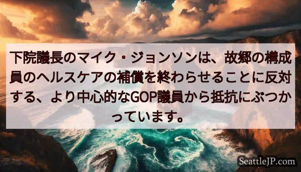 下院議長のマイク・ジョンソンは、故郷の構成員のヘルスケアの補償を終わらせることに反対する、より中心的