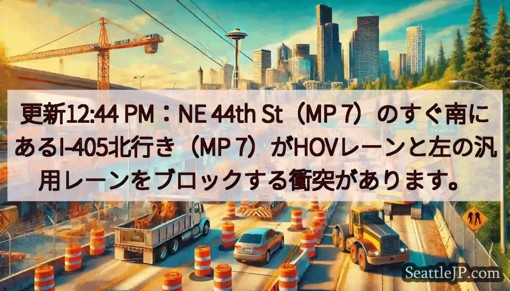 更新12:44 PM：NE 44th St（MP 7）のすぐ南にあるI-405北行き（MP