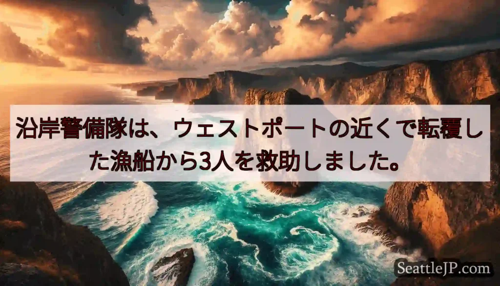 沿岸警備隊は、ウェストポートの近くで転覆した漁船から3人を救助しました。