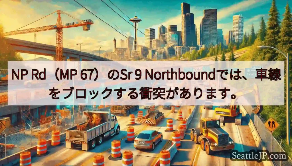 NP Rd（MP 67）のSr 9 Northboundでは、車線をブロックする衝突があります。