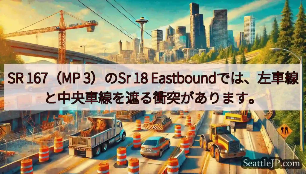 SR 167（MP 3）のSr 18 Eastboundでは、左車線と中央車線を遮る衝突があります。