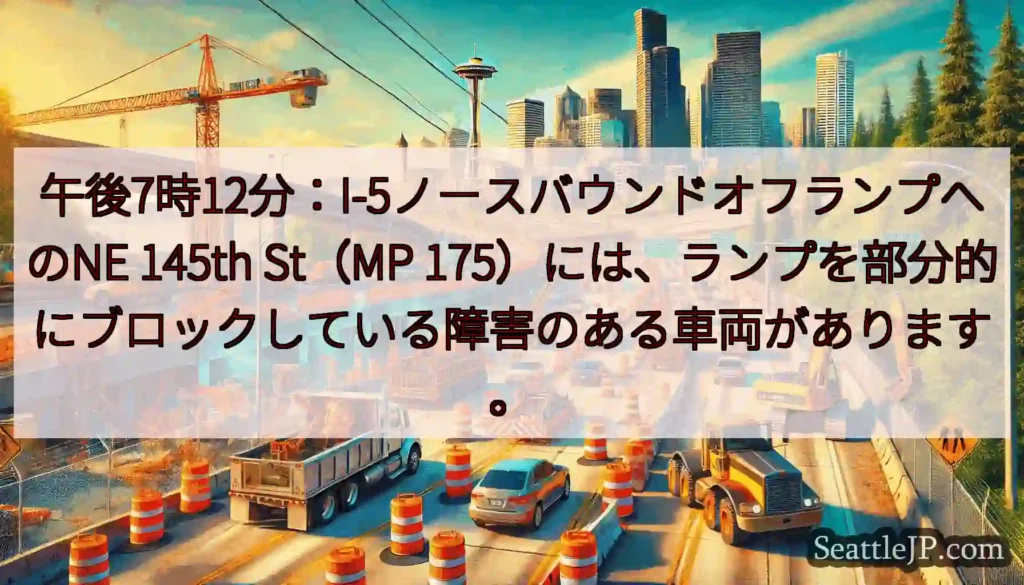 午後7時12分：I-5ノースバウンドオフランプへのNE 145th St（MP