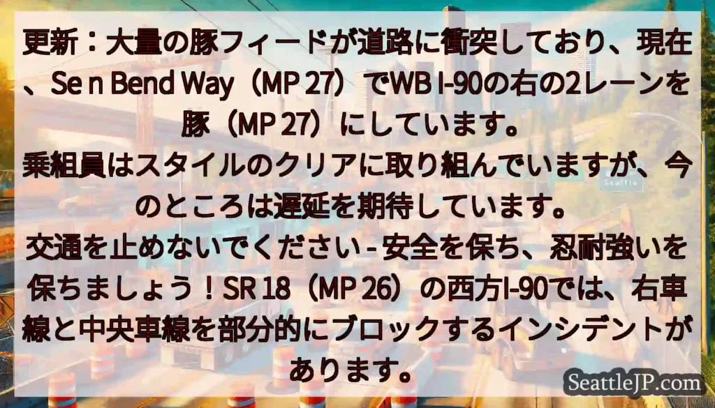 更新：大量の豚フィードが道路に衝突しており、現在、Se n Bend Way（MP 27）でWB