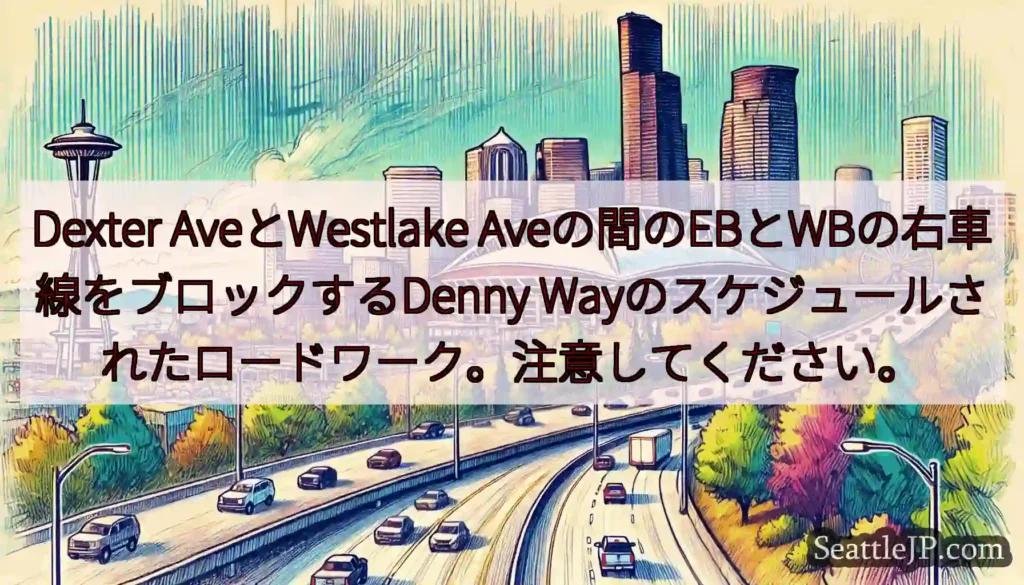 Dexter AveとWestlake Aveの間のEBとWBの右車線をブロックするDenny
