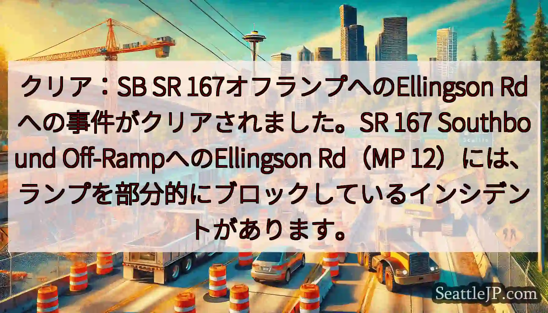 クリア：SB SR 167オフランプへのEllingson Rdへの事件がクリアされました。SR