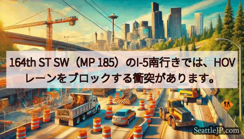 164th ST SW（MP 185）のI-5南行きでは、HOVレーンをブロックする衝突があります。