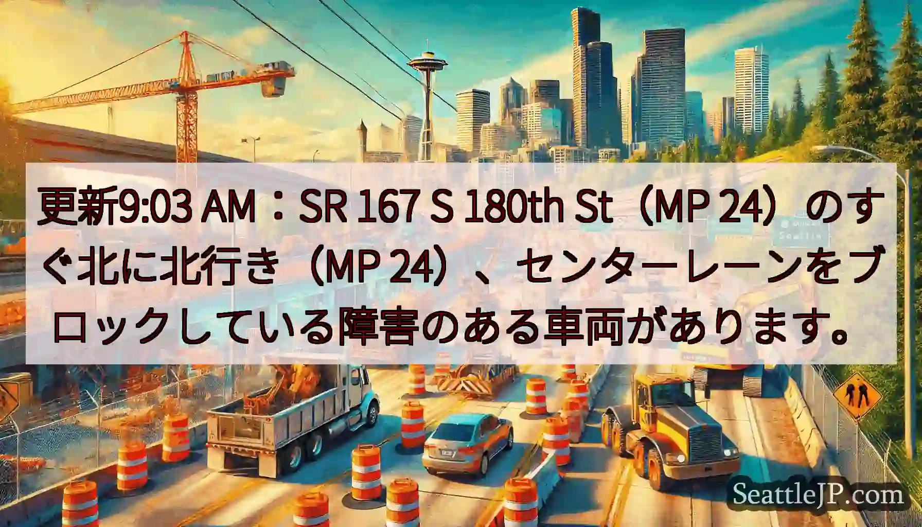 更新9:03 AM：SR 167 S 180th St（MP 24）のすぐ北に北行き（MP