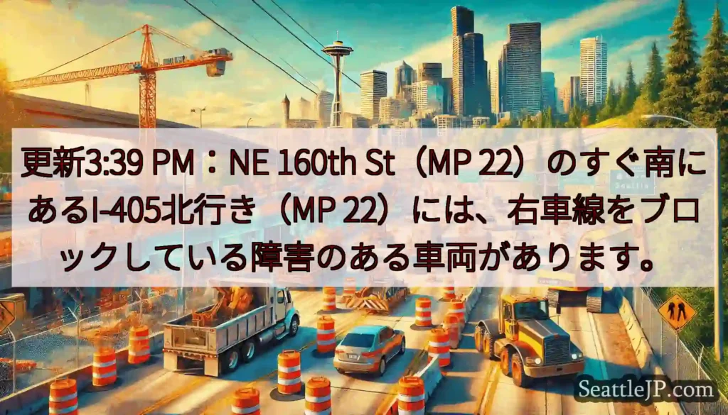 更新3:39 PM：NE 160th St（MP 22）のすぐ南にあるI-405北行き（MP