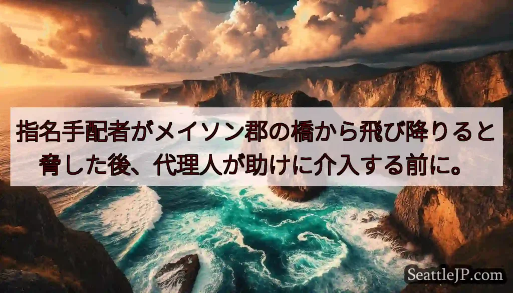 指名手配者がメイソン郡の橋から飛び降りると脅した後、代理人が助けに介入する前に。