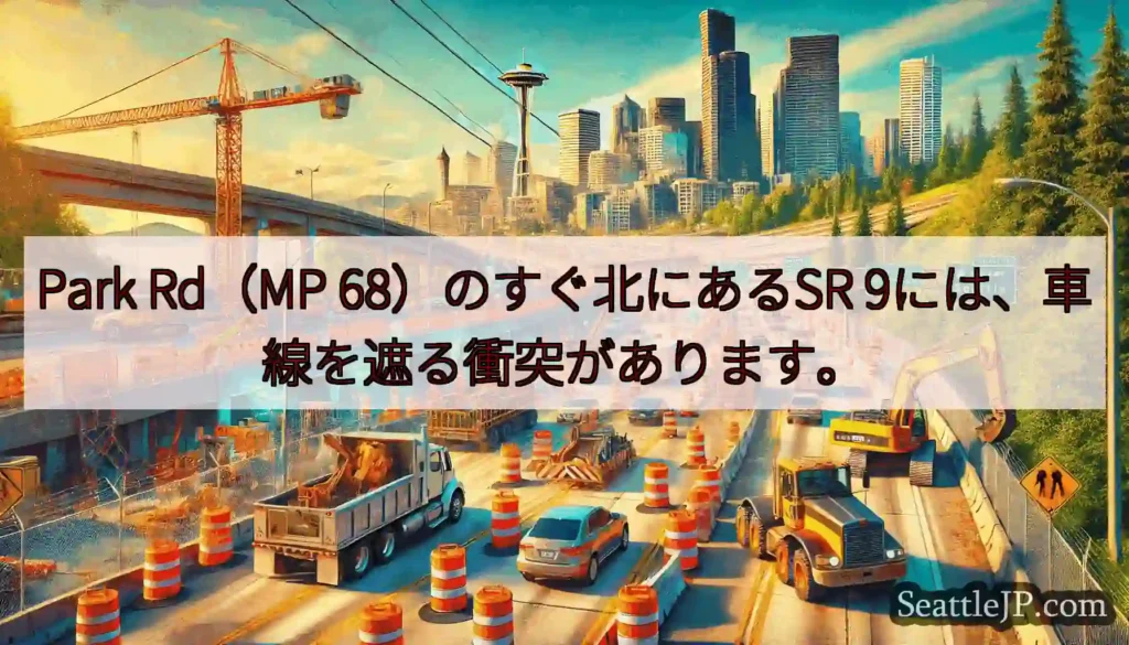 Park Rd（MP 68）のすぐ北にあるSR 9には、車線を遮る衝突があります。