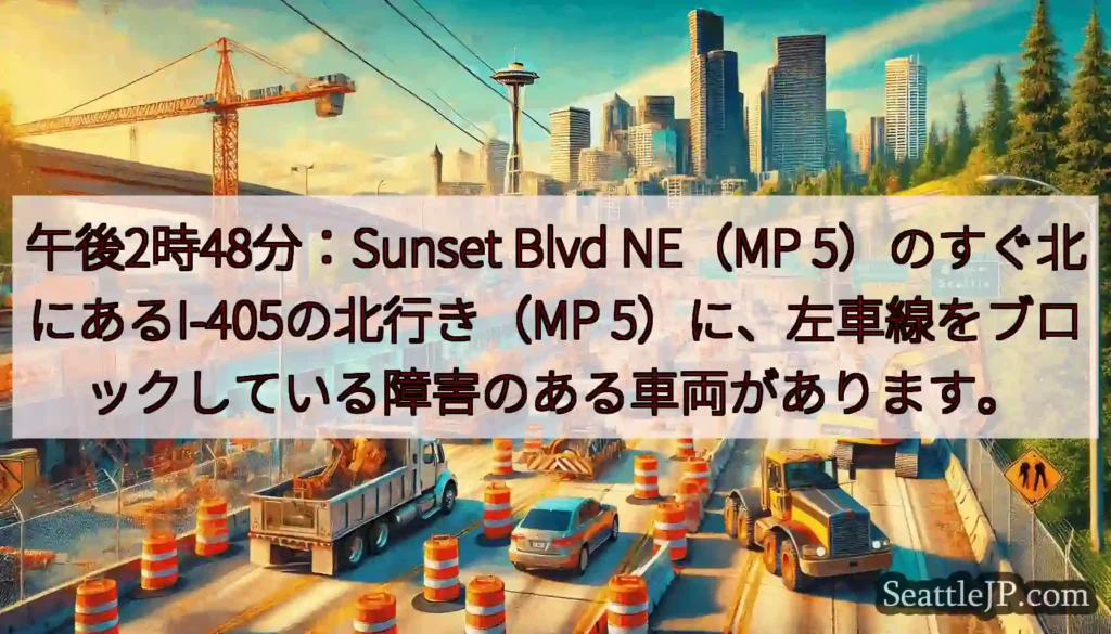 午後2時48分：Sunset Blvd NE（MP 5）のすぐ北にあるI-405の北行き（MP