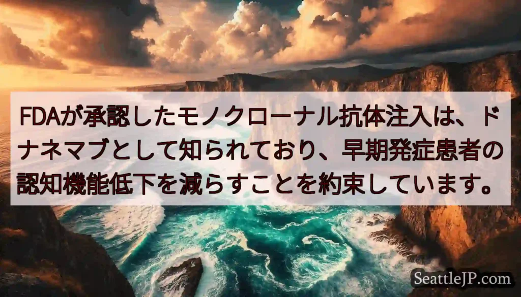 FDAが承認したモノクローナル抗体注入は、ドナネマブとして知られており、早期発症患者の認知機能低下を