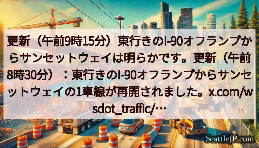 更新（午前9時15分）東行きのI-90オフランプからサンセットウェイは明らかです。更新（午前8時30