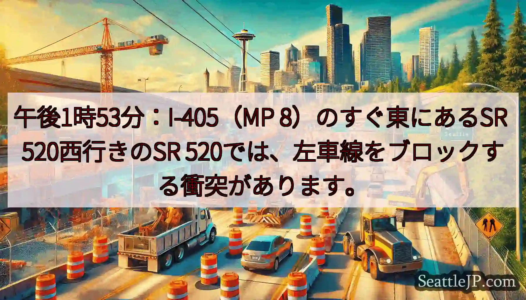 午後1時53分：I-405（MP 8）のすぐ東にあるSR 520西行きのSR