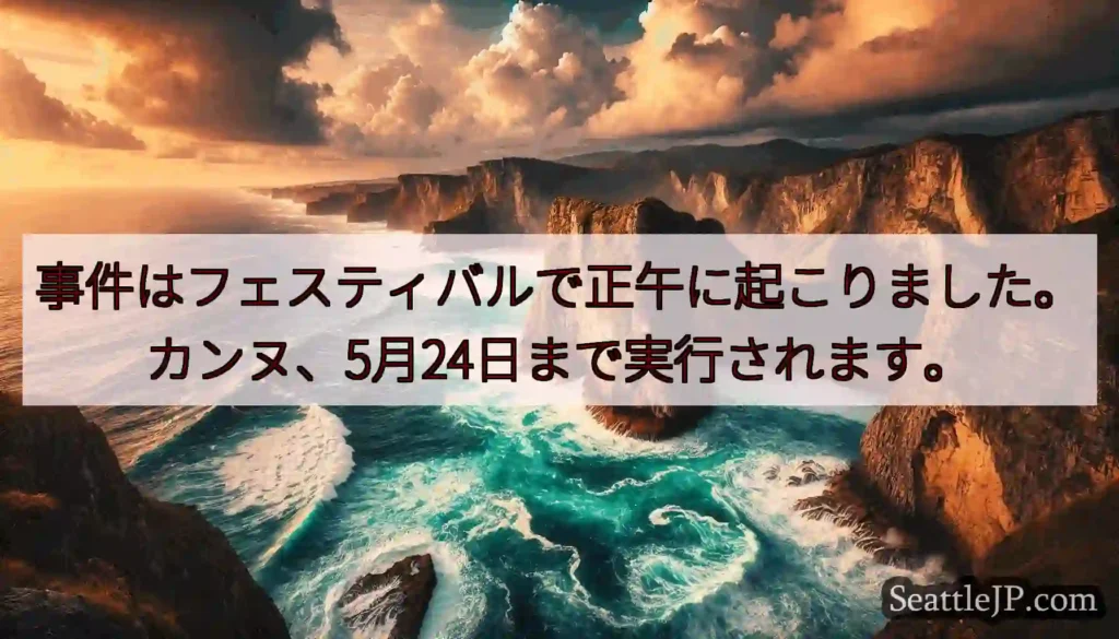 事件はフェスティバルで正午に起こりました。カンヌ、5月24日まで実行されます。