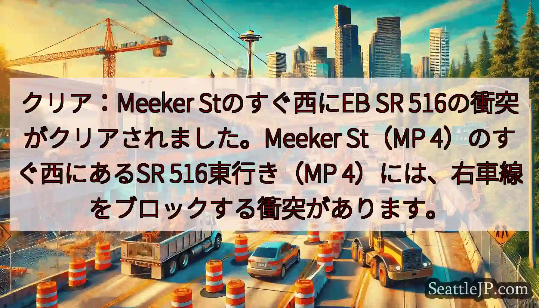 クリア：Meeker Stのすぐ西にEB SR 516の衝突がクリアされました。Meeker