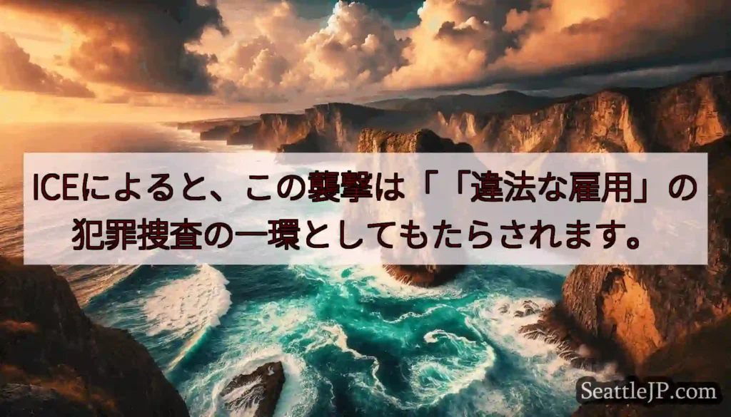 ICEによると、この襲撃は「「違法な雇用」の犯罪捜査の一環としてもたらされます。