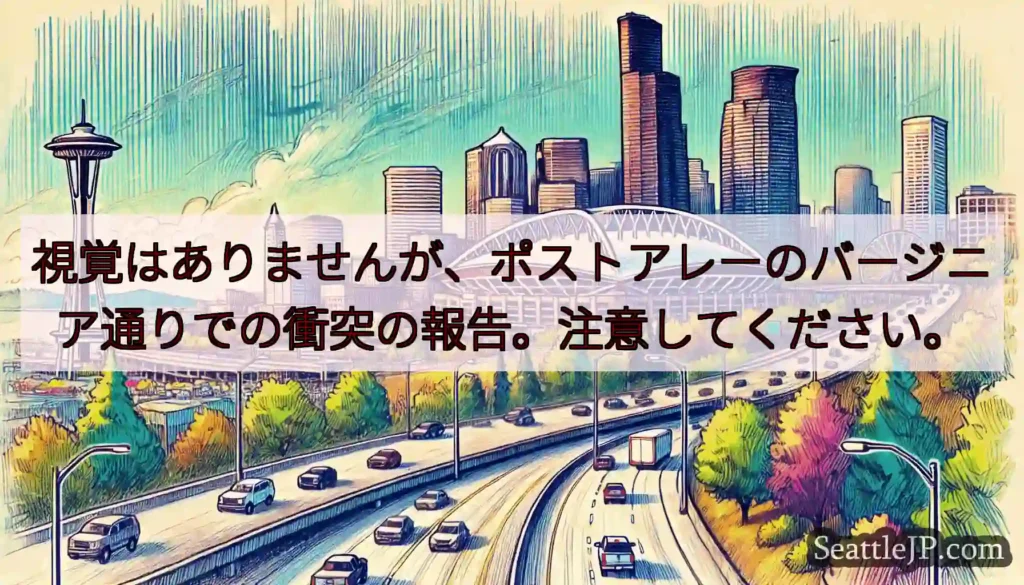 視覚はありませんが、ポストアレーのバージニア通りでの衝突の報告。注意してください。