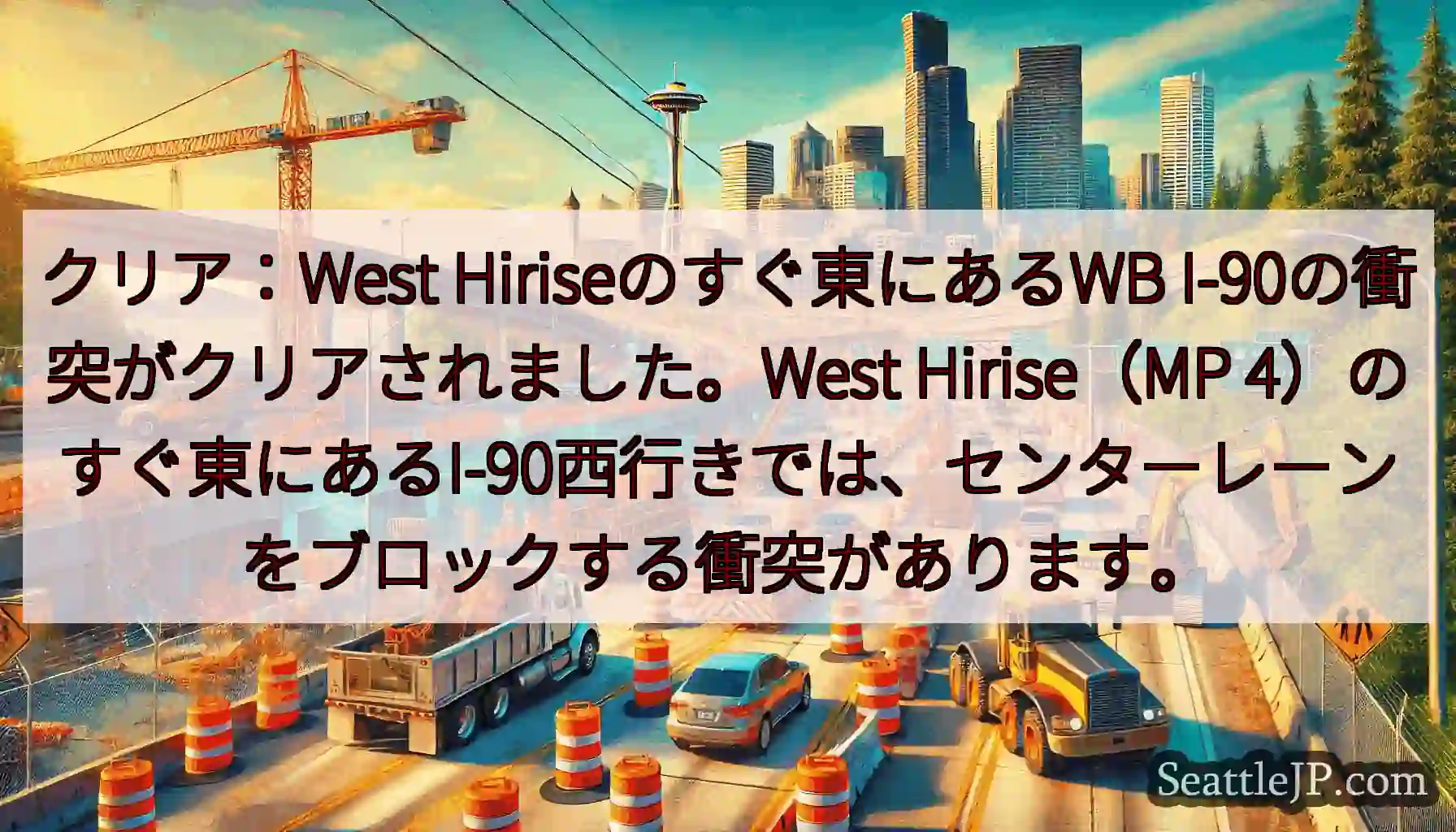 クリア：West Hiriseのすぐ東にあるWB I-90の衝突がクリアされました。West