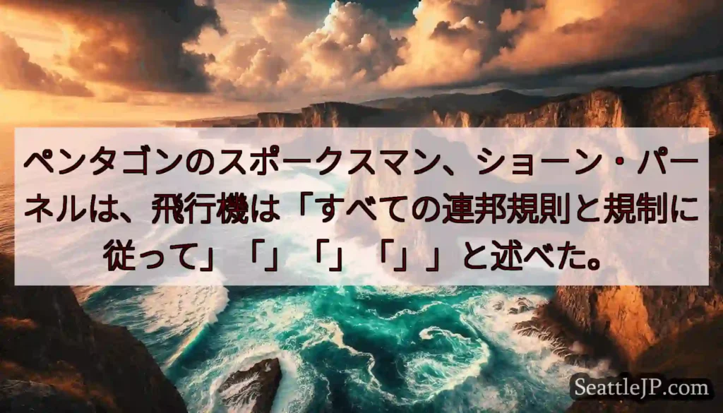 ペンタゴンのスポークスマン、ショーン・パーネルは、飛行機は「すべての連邦規則と規制に従って」「」「」