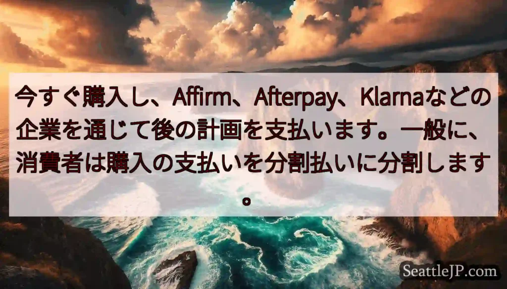 今すぐ購入し、Affirm、Afterpay、Klarnaなどの企業を通じて後の計画を支払います。一