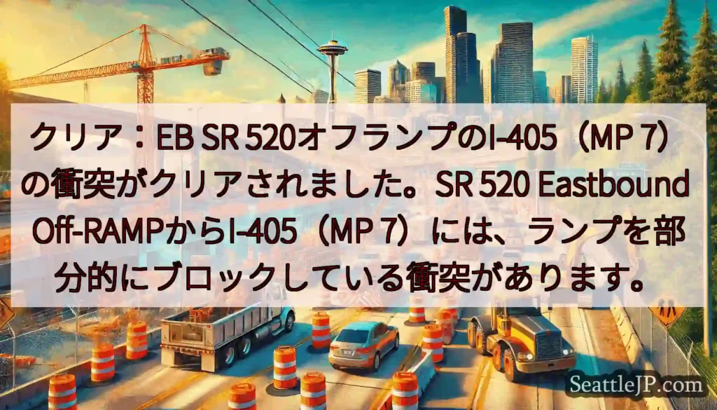 クリア：EB SR 520オフランプのI-405（MP 7）の衝突がクリアされました。SR 520