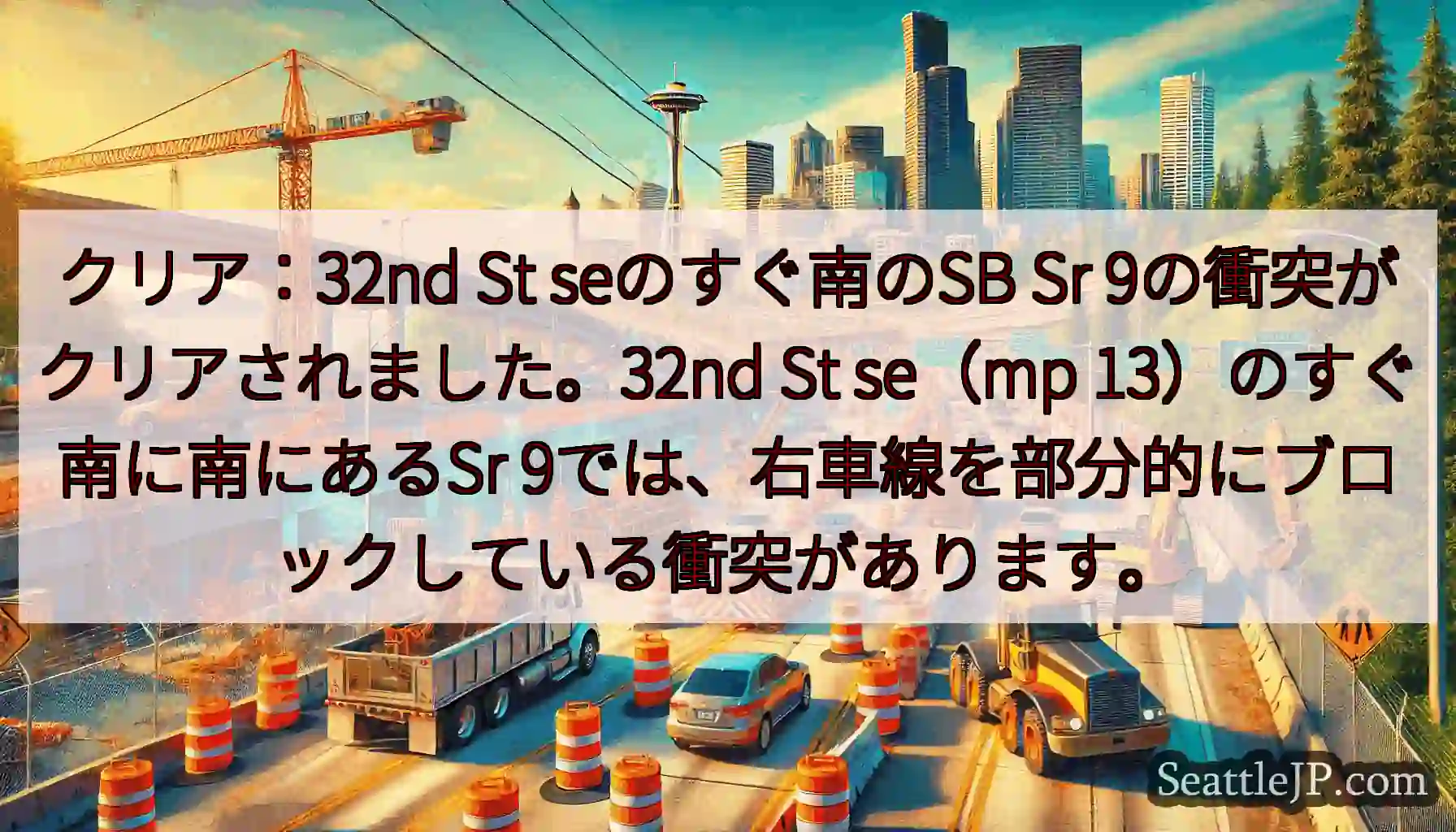クリア：32nd St seのすぐ南のSB Sr 9の衝突がクリアされました。32nd St
