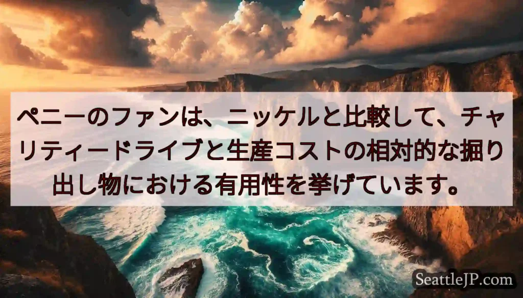 ペニーのファンは、ニッケルと比較して、チャリティードライブと生産コストの相対的な掘り出し物における有