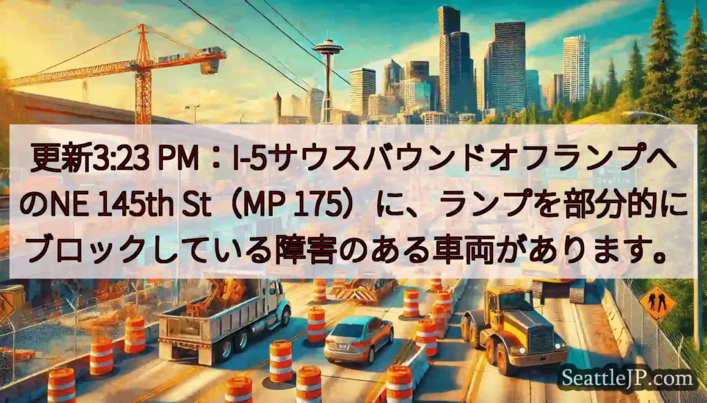 更新3:23 PM：I-5サウスバウンドオフランプへのNE 145th St（MP