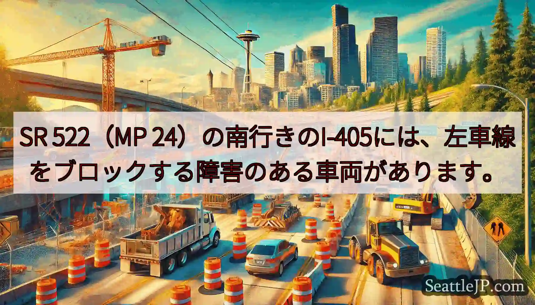 SR 522（MP 24）の南行きのI-405には、左車線をブロックする障害のある車両があります。