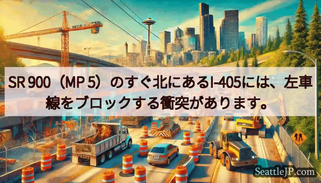 SR 900（MP 5）のすぐ北にあるI-405には、左車線をブロックする衝突があります。
