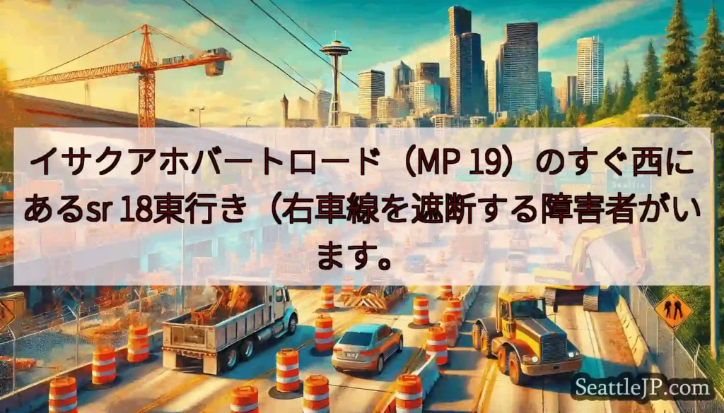 イサクアホバートロード（MP 19）のすぐ西にあるsr 18東行き（右車線を遮断する障害者がいます。