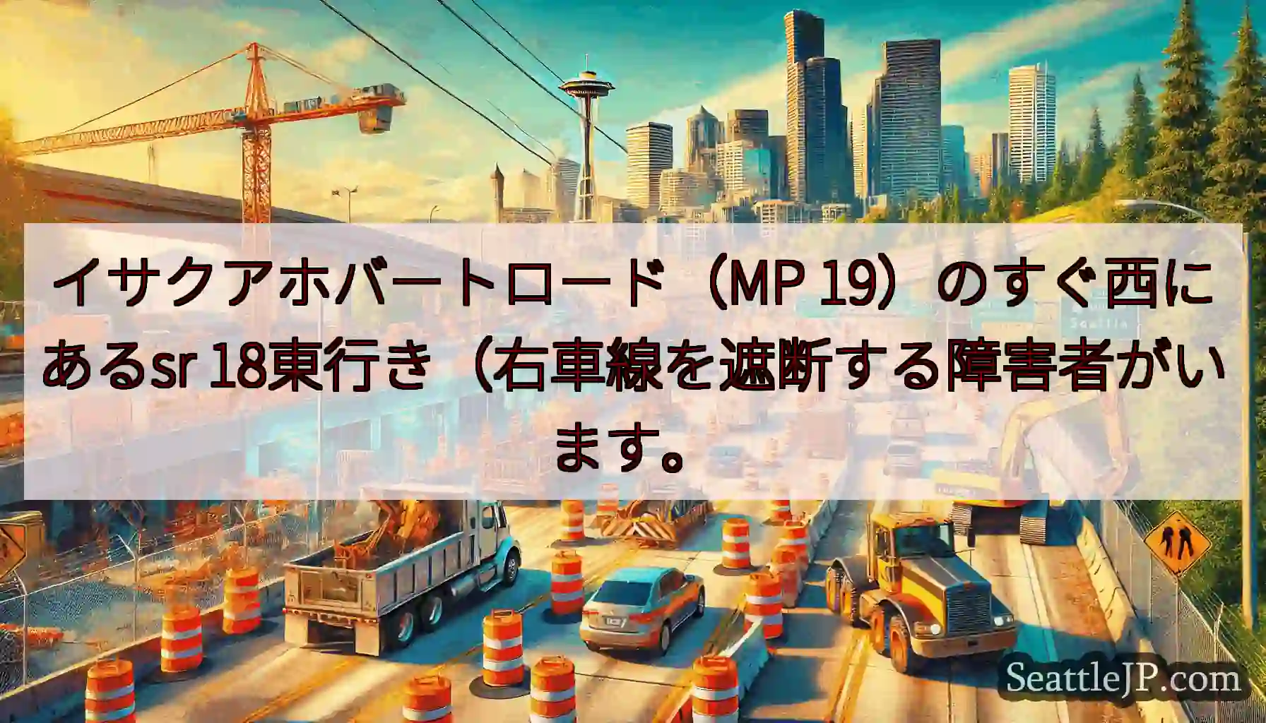 イサクアホバートロード（MP 19）のすぐ西にあるsr 18東行き（右車線を遮断する障害者がいます。