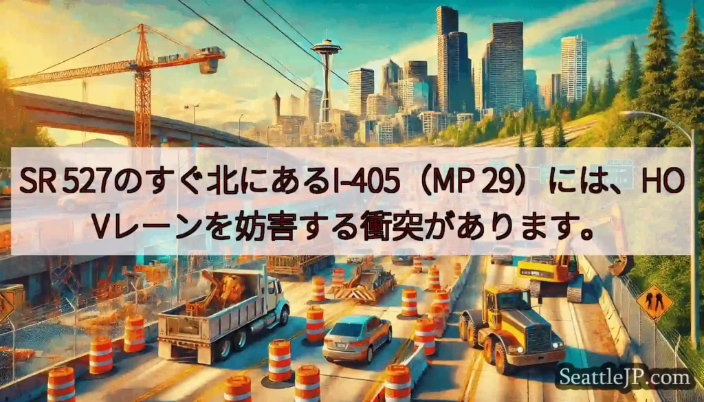 SR 527のすぐ北にあるI-405（MP 29）には、HOVレーンを妨害する衝突があります。