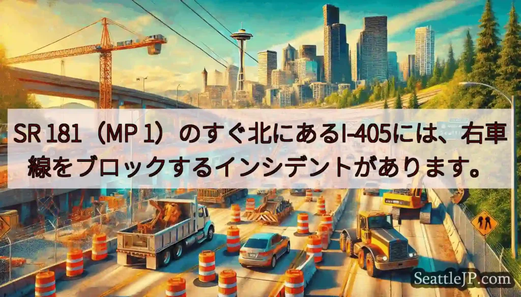 SR 181（MP 1）のすぐ北にあるI-405には、右車線をブロックするインシデントがあります。
