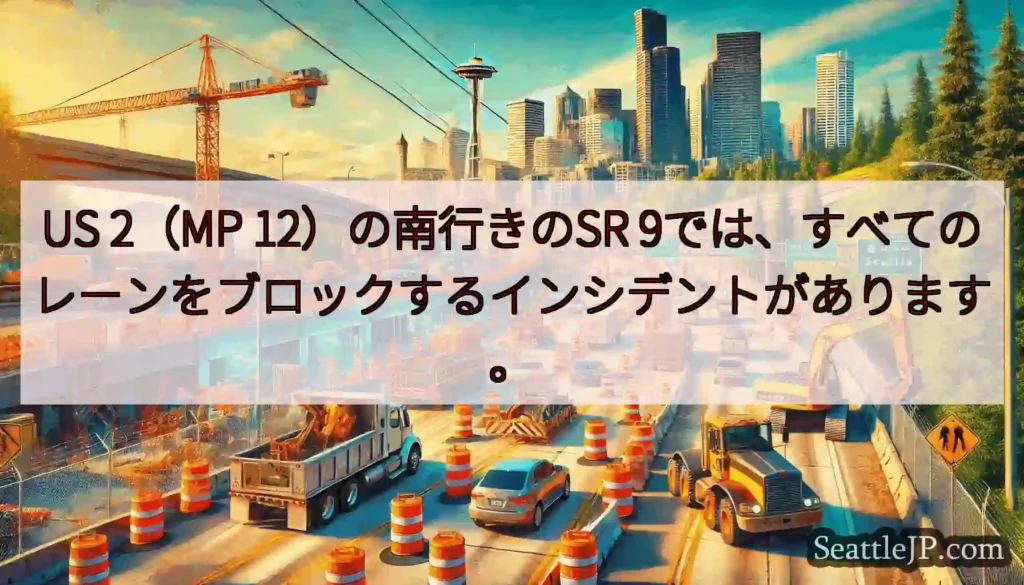US 2（MP 12）の南行きのSR 9では、すべてのレーンをブロックするインシデントがあります。