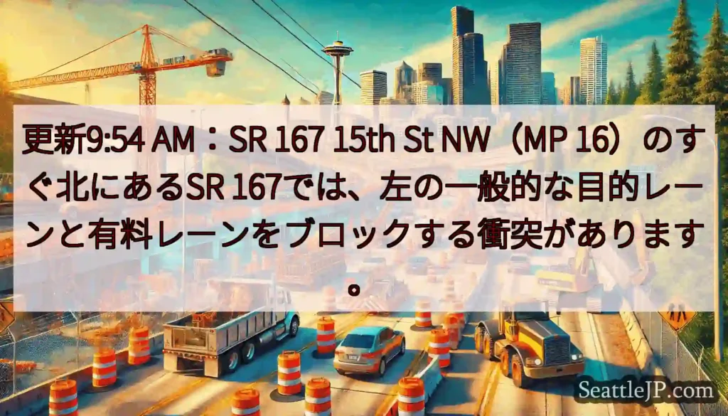 更新9:54 AM：SR 167 15th St NW（MP 16）のすぐ北にあるSR
