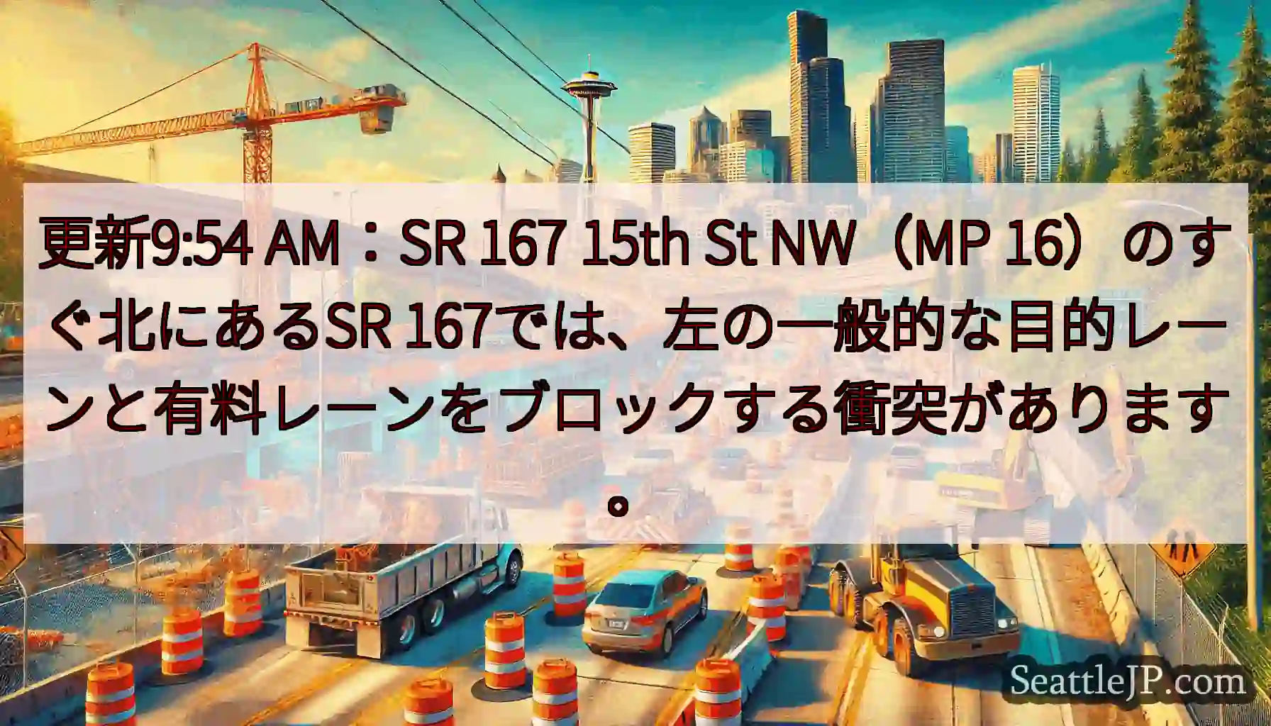 更新9:54 AM：SR 167 15th St NW（MP 16）のすぐ北にあるSR