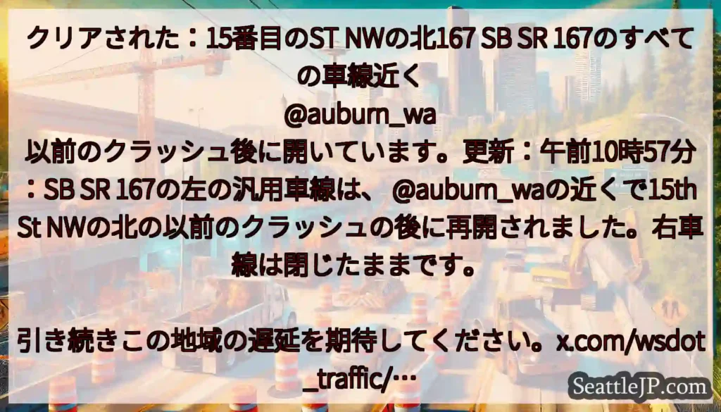 クリアされた：15番目のST NWの北167 SB SR 167のすべての車線近く