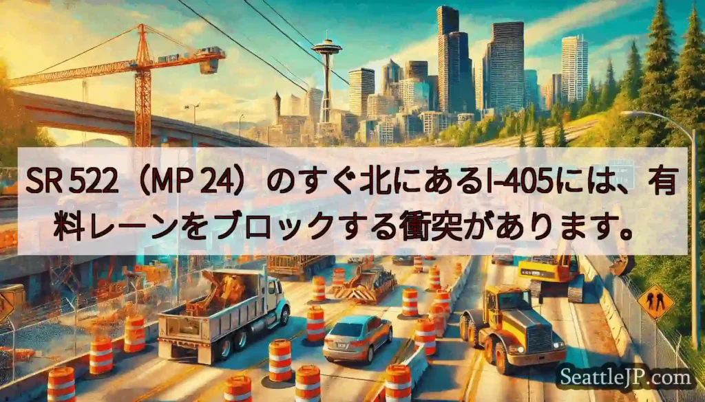 SR 522（MP 24）のすぐ北にあるI-405には、有料レーンをブロックする衝突があります。