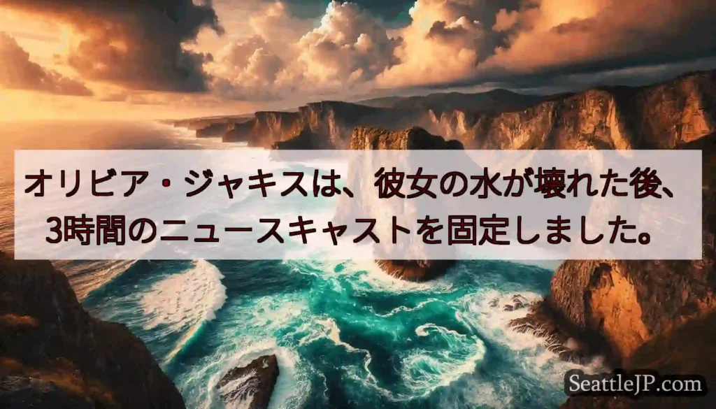 オリビア・ジャキスは、彼女の水が壊れた後、3時間のニュースキャストを固定しました。