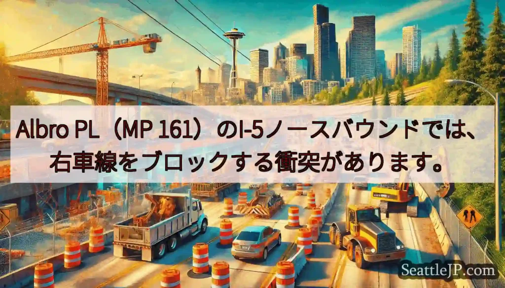 Albro PL（MP 161）のI-5ノースバウンドでは、右車線をブロックする衝突があります。